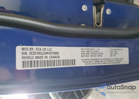 2021 Dodge Charger Scat Pack из США, поврежденный, VIN 2C3CDXGJ5MH579680